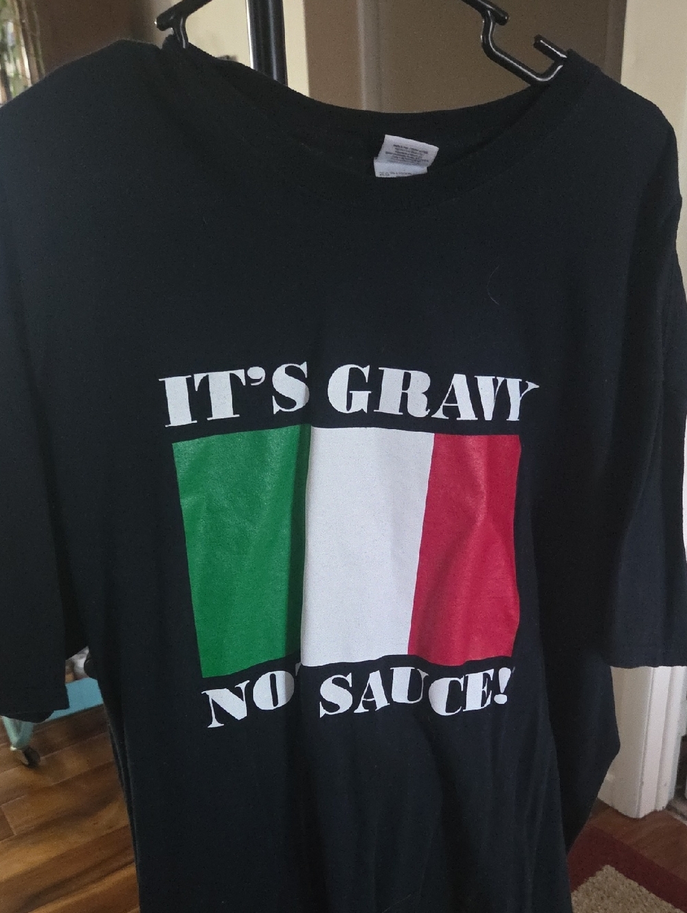 Gildan Black T-Shirt with White Label and Blue Logo